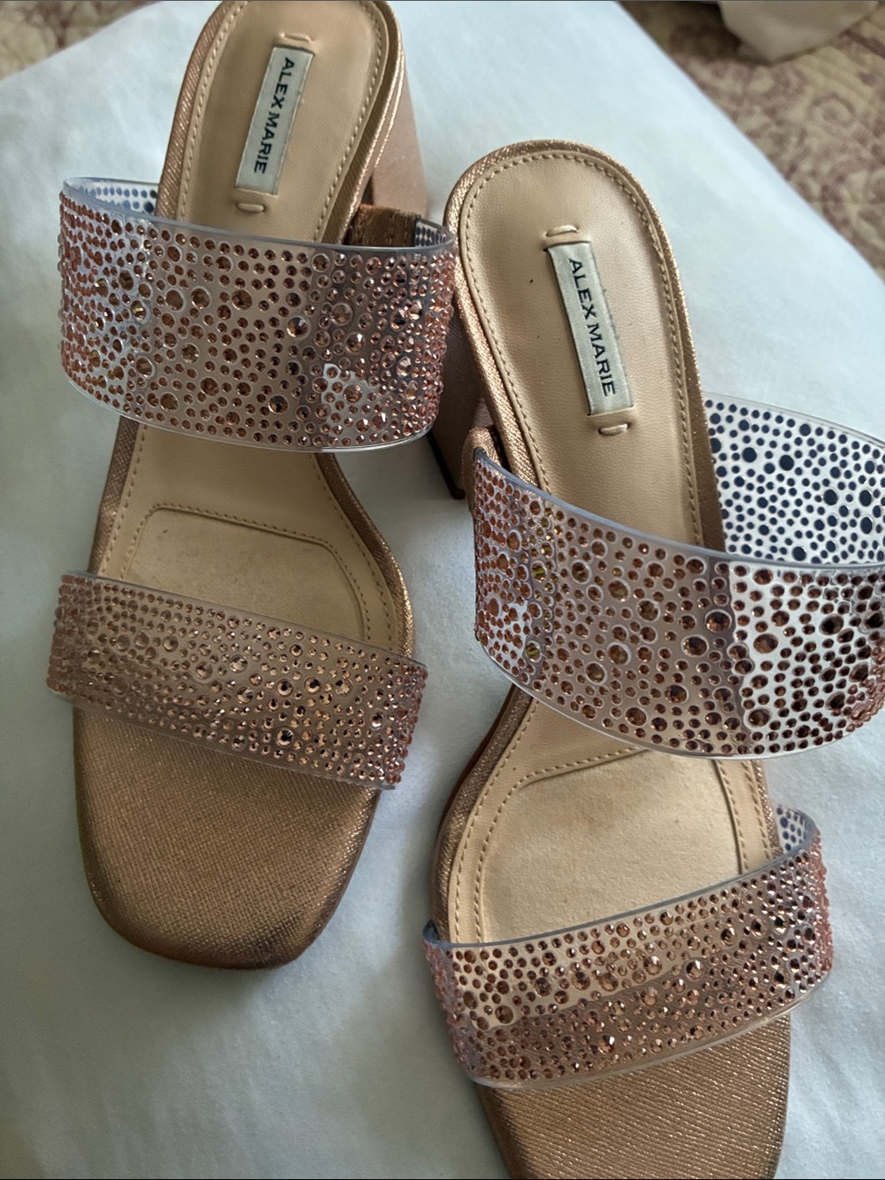 Alex Marie Rose Gold Crystal Double-Strap Slide Mules